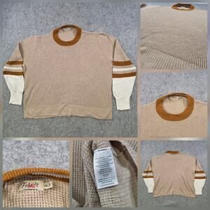 Faherty Sweater Womens 2XL Beige Crewneck Waffle Knit Stripe Cotton Cashmere